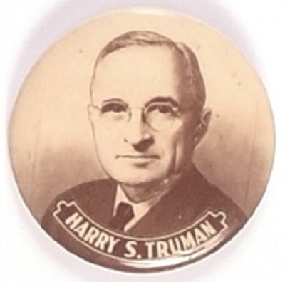 Truman, Brown and White 1 3/4 Inch Celluloid
