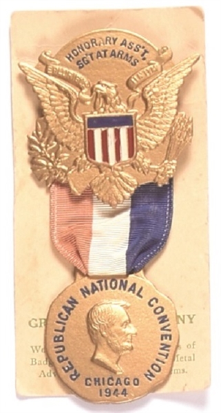 Dewey 1944 Convention Badge, Card