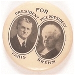 Faris-Brehm Rare Prohibition Party Jugate