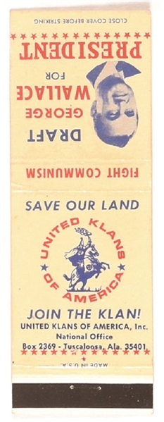 Draft  George Wallace President KKK Matchbook Cover