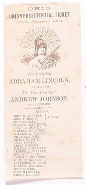 Lincoln Ohio 1864 Ballot
