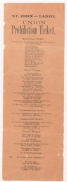 St. John, Daniel, Michigan Prohibition Party Ballot