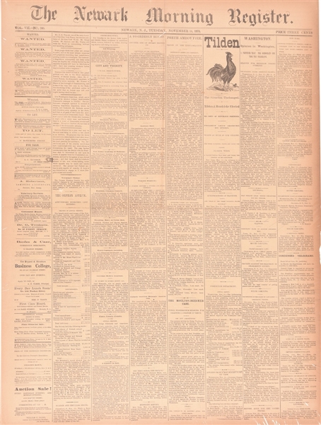 Tilden 1876 Victory Newspaper