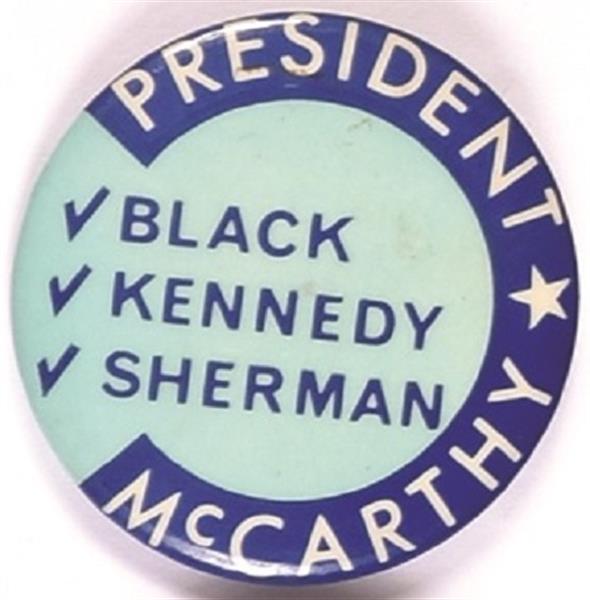 McCarthy, Black, Kennedy, Sherman Coattail Pin