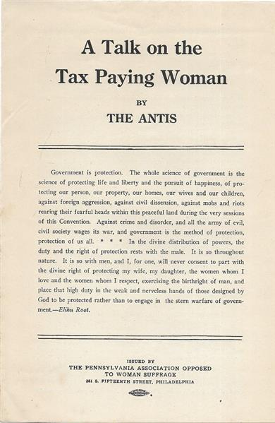 Anti Suffrage Talk on the Tax Paying Woman