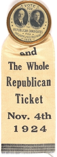 Coolidge, Dawes Vote for the Republican Candidates Pin and Ribbon