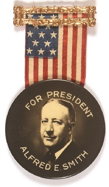 Al Smith Large Celluloid and Flag Ribbon