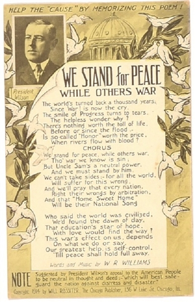 Wilson We Stand for Peace Postcard