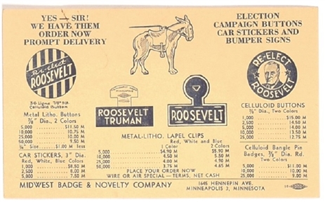 Roosevelt Button Sales Postcard