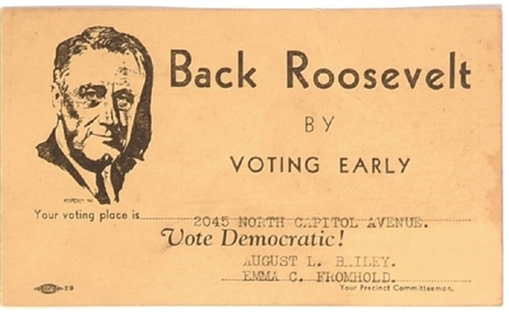Back Roosevelt, Vote Early Postcard