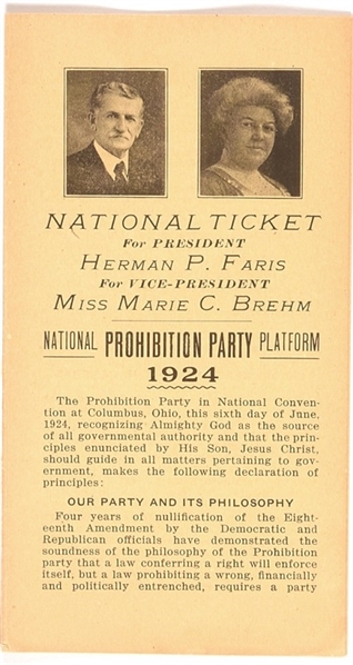 Faris, Brehm Prohibition Party Pamphlet