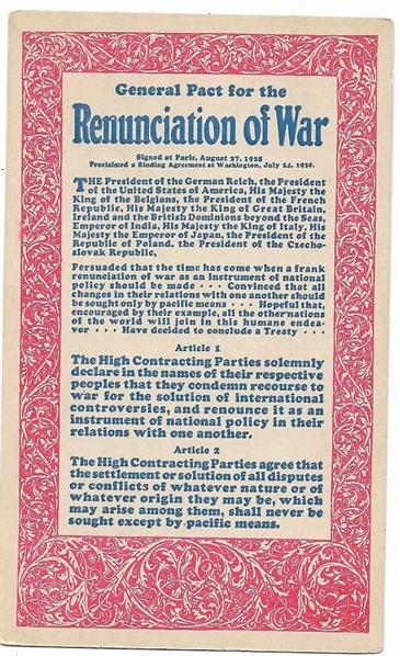 Renunciation of War Postcard