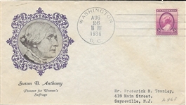 Susan B. Anthony Memorial Suffrage Cover