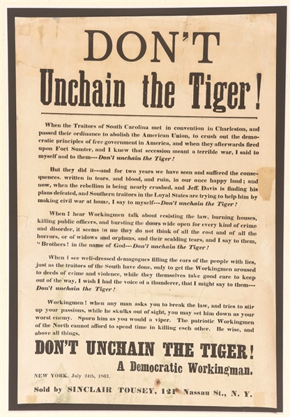 Dont Unchain the Tiger Civil War Broadside