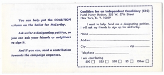 McCarthy, O'Dwyer Sign the Petition New York Pamphlet, Pin