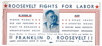 Roosevelt Fights for Labor Illinois Campaign Card