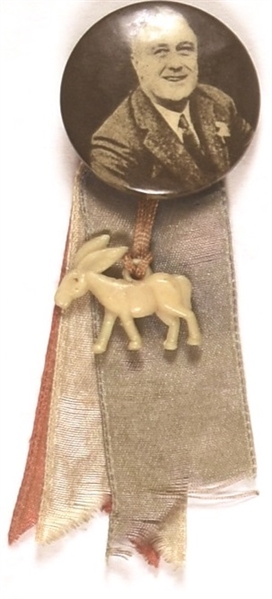 Roosevelt Pin With Ribbons, Donkey