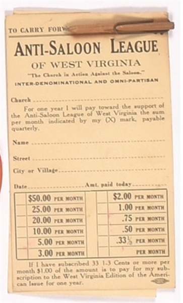 Anti Saloon League Pledge Card