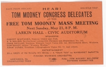 Free Tom Mooney Mass Meeting Card