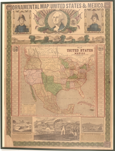Ornamental Map of United States and Mexico