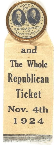 Coolidge, Dawes Whole Republican Ticket Pin and Ribbon
