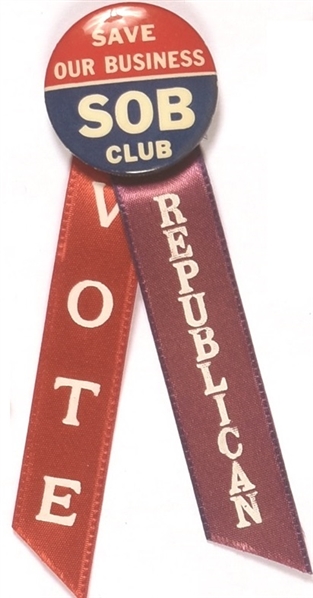 Anti JFK SOB Club Pin, Ribbons