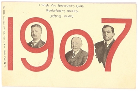 Roosevelt, Rockefeller, Jeffries 1907 Postcard