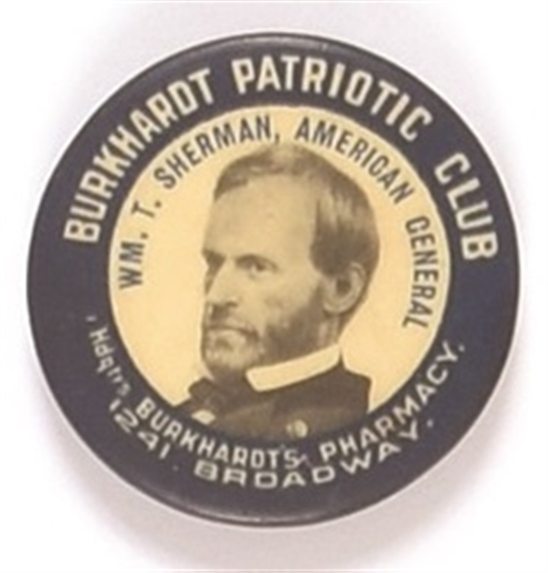 Burkhardt Patriotic Club Civil War Pin, Gen. Sherman