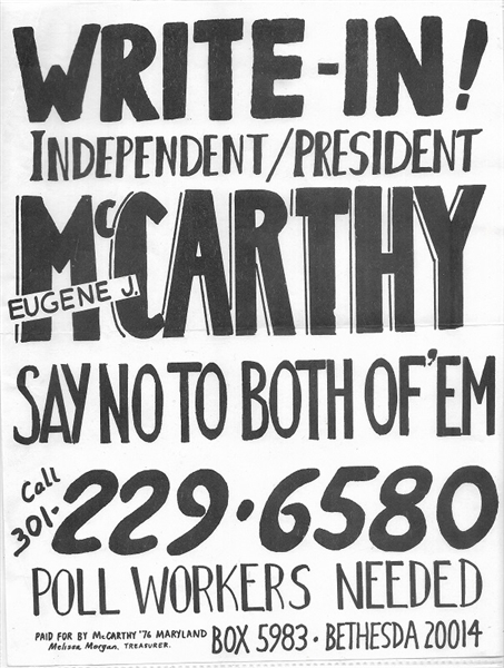 Write In Eugene McCarthy 1976 Handbill