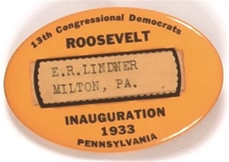 Roosevelt Scarce 1933 Pennsylvania Inauguration Pin