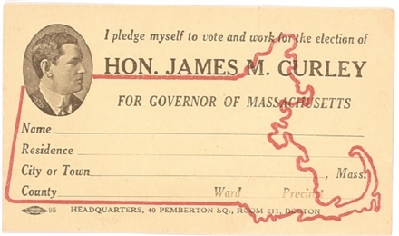 Curley for Governor of Massachusetts Pledge Card