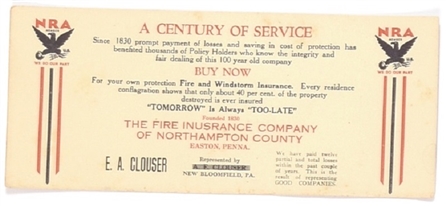 NRA Fire Insurance Century of Service Blotter