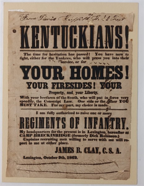 Kentucky 1862 Civil War Broadside