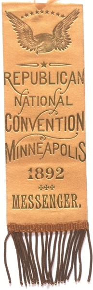 1892 Republican Convention Messenger Ribbon