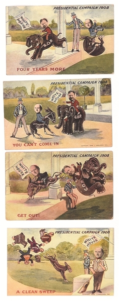 Set of 4 Taft/Bryan Presidential Campaign Postcards