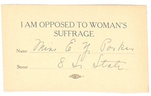 Opposed to Womans Suffrage Card