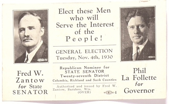 LaFollette, Zantow Wisconsin Palm Card
