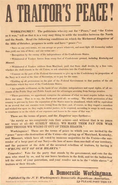 A Traitors Peace Civil War Poster