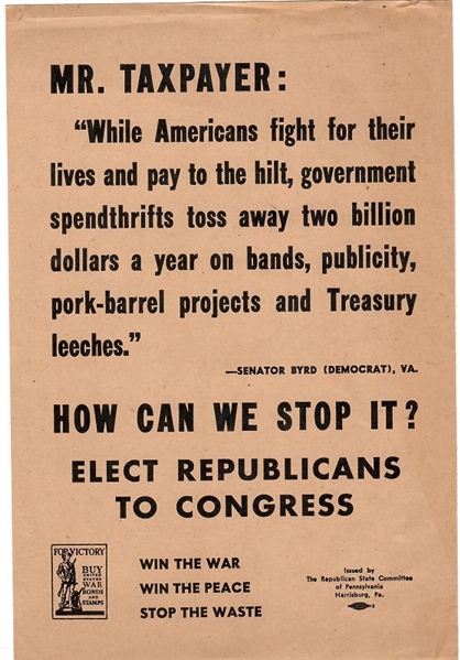 Harry Byrd Virginia GOP War Handbill