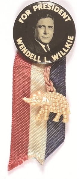 Willkie for President Pin With Elephant, Ribbon