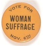 Vote for Woman Suffrage Nov. 6 Celluloid