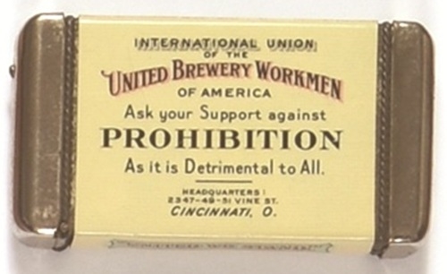 United Brewery Workmen Anti Prohibition Match Safe