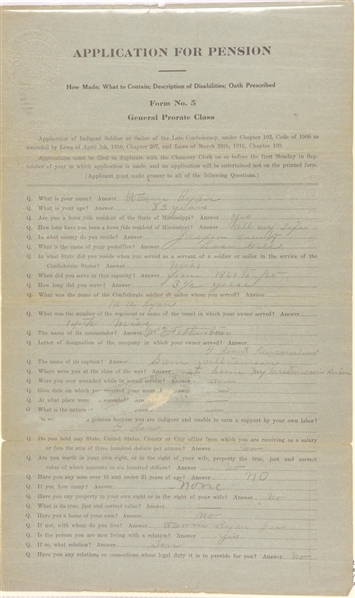 Civil War Pension Application