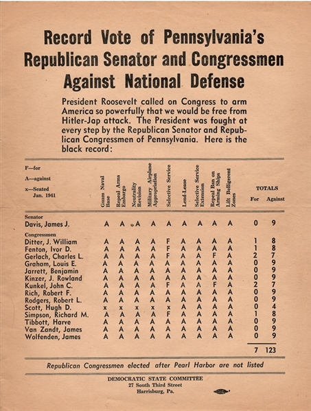 FDR Anti Republican Pennsylvania Handbill