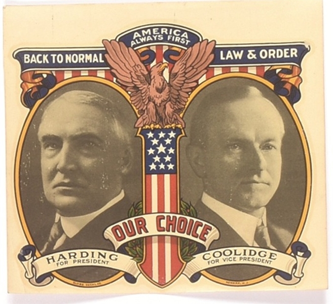 Harding, Coolidge Our Choice Sticker