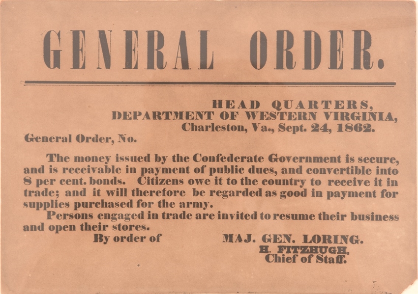 Civil War West Virginia General Order