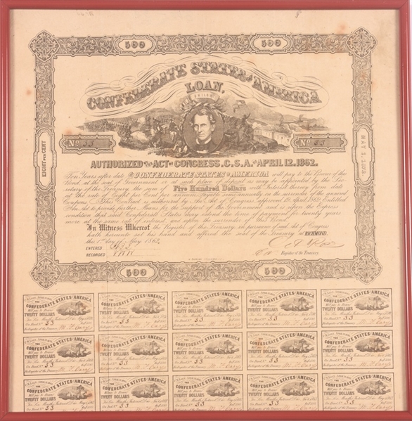 Confederate States of America $500 Bond